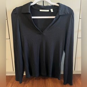 Cyrus Women's Black Ribbed Long Sleeve Top